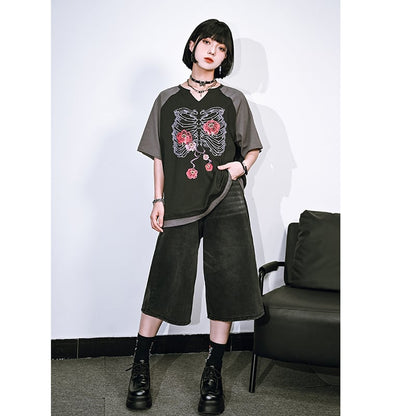 【古怪舍---七分緯度シリーズ】デニムパンツ ボトムス ショートパンツ 着痩せ 七分丈 レディース おしゃれ カジュアル