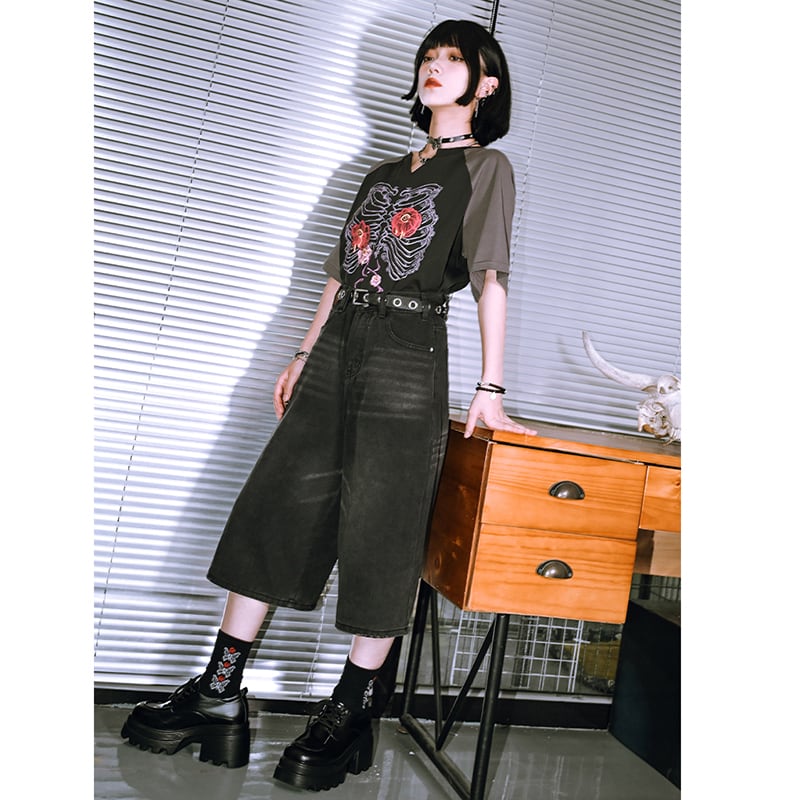 【古怪舍---七分緯度シリーズ】デニムパンツ ボトムス ショートパンツ 着痩せ 七分丈 レディース おしゃれ カジュアル