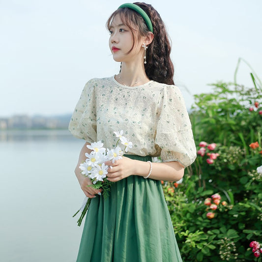 【白漉シリーズ】半袖レース花柄Tシャツ レディース デート 気質アップ 合わせやすい 夏服