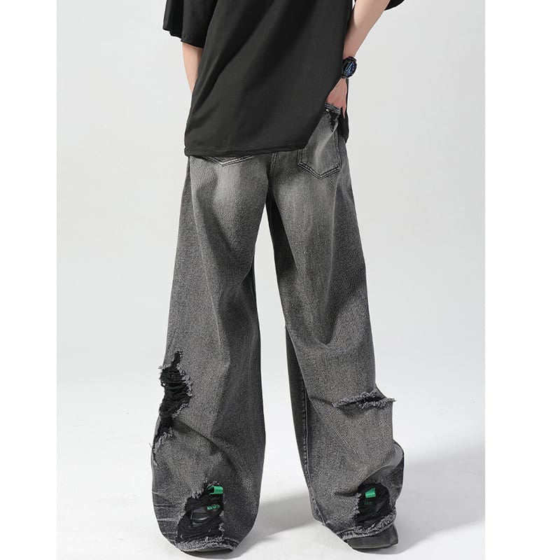 【GZXXシリーズ】デニムパンツ レディース メンズ ボトムス ダメージ加工 黒灰色 おしゃれ