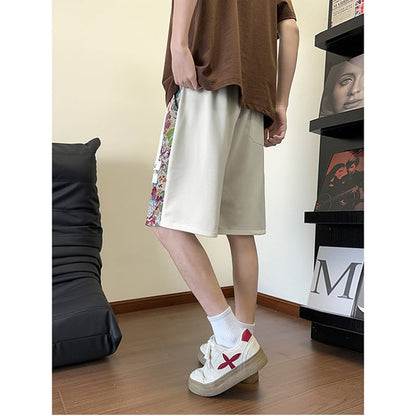 【ZHEYUANシリーズ】チャイナ風ズボン 3色 ボトムス ショートパンツ 男女兼用 大きいサイズ 花柄 切り替え
