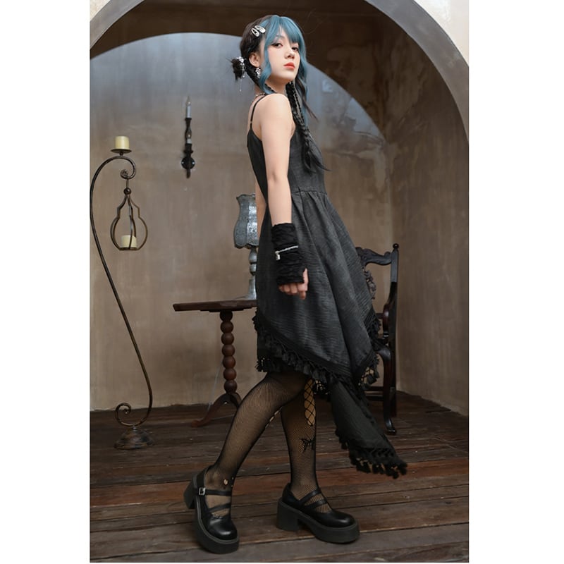 【古怪舍---海墟引シリーズ】チャイナ風 不規則プリント つりワンピース 可愛い 個性的 レディースドレス