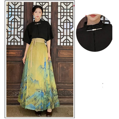 【BAIRIMENGシリーズ】チャイナ風シャツ トップス 中華服 ブラック レトロ シンプル 気質アップ