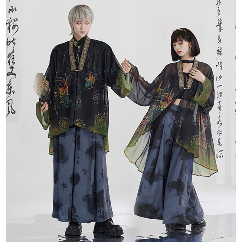 卿棠---青銅雀羽シリーズ】☆中華風デザイン入り法被☆ 薄手のV 卿棠---青銅雀羽シリーズ】☆中華風デザイン入り法被☆ 薄手のV
