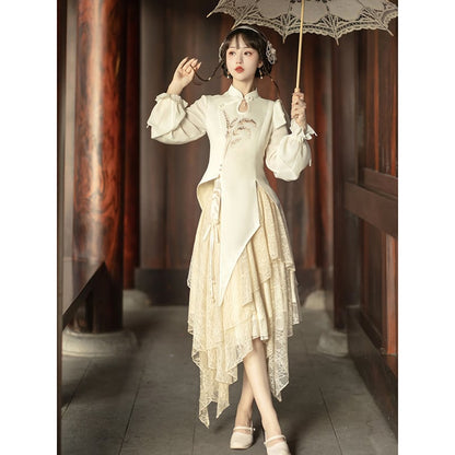 【塵煙雲夢シリーズ】チャイナ風セットアップ トップス スカート 中華服 可愛い ワンピース  レディースファッション