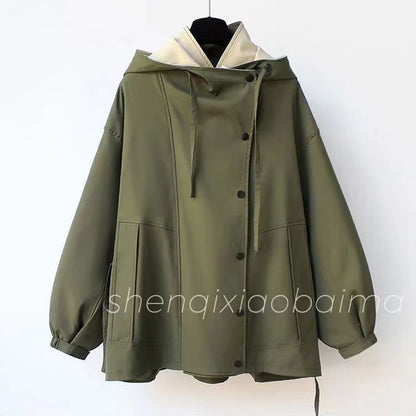 【SHENQIシリーズ】3色 フェイクレイヤード 帽子付き レディース アウター ジャケット