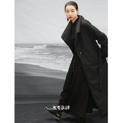 【大青龍肆シリーズ】チャイナ風コート 綿入り ブラック 冬服 暖かい ロング丈 レディース