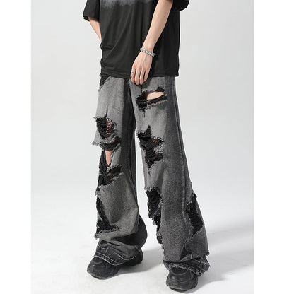 【GZXXシリーズ】デニムパンツ レディース メンズ ボトムス ダメージ加工 黒灰色 おしゃれ