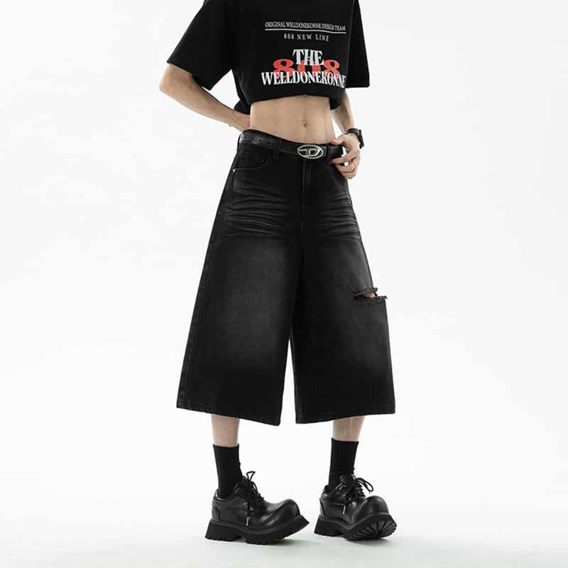 【KADISHOUシリーズ】カジュアルパンツ 七分丈 デニムパンツ ズボン ボトムス 男女兼用 メンズ レディース ブルー ブラック