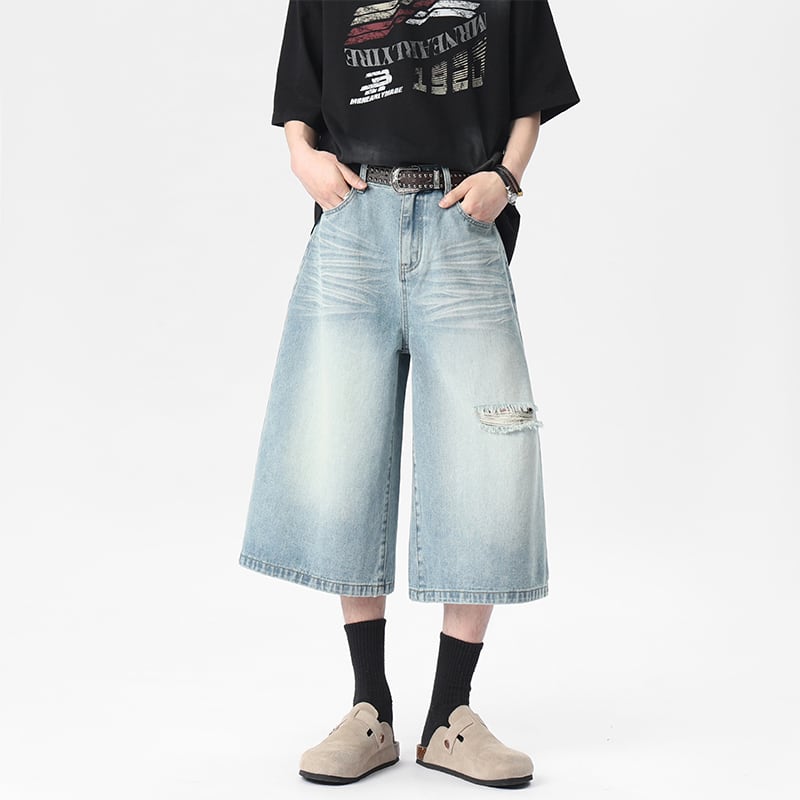 【KADISHOUシリーズ】カジュアルパンツ 七分丈 デニムパンツ ズボン ボトムス 男女兼用 メンズ レディース ブルー ブラック