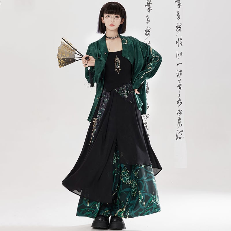 【卿棠---幽篁玉京シリーズ】チャイナ風キャミソール 刺繍入り レディース セクシー ブラック トップス