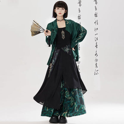 【卿棠---幽篁玉京シリーズ】チャイナ風キャミソール 刺繍入り レディース セクシー ブラック トップス