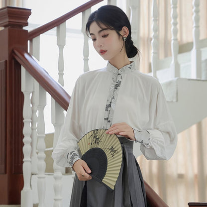 【WUJIAシリーズ】チャイナ風長袖シャツ トップス 漢元素 夏服 気質アップ S M L 切り替え