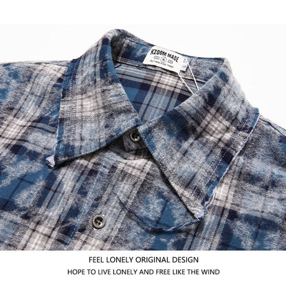 【FEEL LONELYシリーズ】★シャツ★ 2COLOR 長袖シャツ トップス チェック柄 男女兼用 メンズ ブラック ブルー - ChinChic