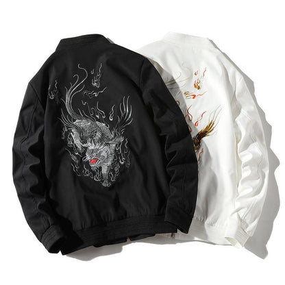 【FVSVシリーズ】★チャイナ風アウター★ 龍紋刺繍入りスタジャン 龍 キルティング有り スカジャン ジャケット チャイナ風服 大きいサイズ - ChinChic