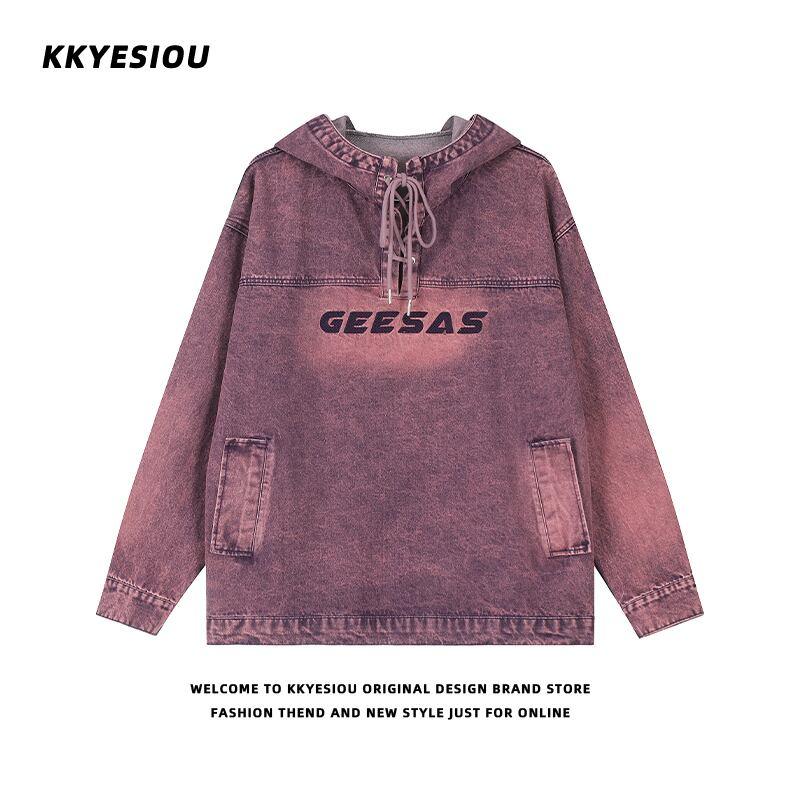 【KKYESIOUシリーズ】★パーカー★ 2COLOR トップス 男女兼用 メンズ パープル 黒灰色 アルファベット - ChinChic