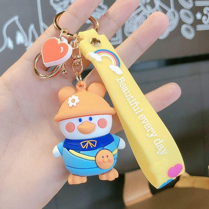 【MEIMEIシリーズ】★キーホルダー★ 3COLOR 青OR黄ORオレンジ 帽子をかぶるダック 飾り物 小物 可愛い 彩 - ChinChic