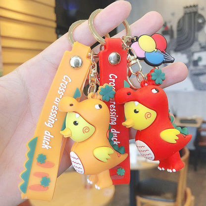 【MEIMEIシリーズ】★キーホルダー★ 3COLOR オレンジORピンクOR赤 恐竜に変身するダック 超可愛い - ChinChic