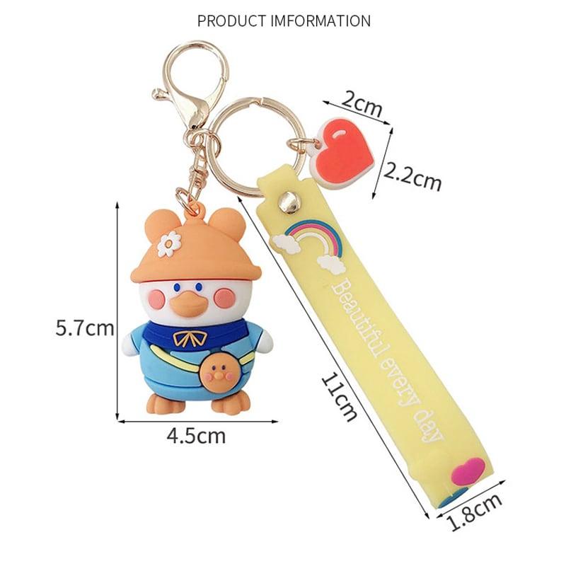【MEIMEIシリーズ】★キーホルダー★ 3COLOR 青OR黄ORオレンジ 帽子をかぶるダック 飾り物 小物 可愛い 彩 - ChinChic