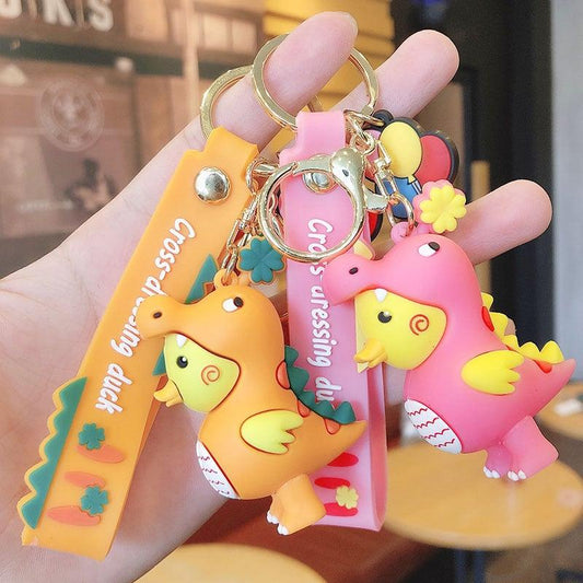 【MEIMEIシリーズ】★キーホルダー★ 3COLOR オレンジORピンクOR赤 恐竜に変身するダック 超可愛い - ChinChic