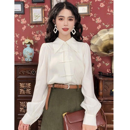 【MISSLIN FASHIONシリーズ】★セットアップ 単品注文★ チャイナ風シャツORスカート グリーン ホワイト 可愛い 合わせやすい - ChinChic