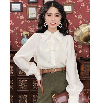 【MISSLIN FASHIONシリーズ】★セットアップ 単品注文★ チャイナ風シャツORスカート グリーン ホワイト 可愛い 合わせやすい - ChinChic