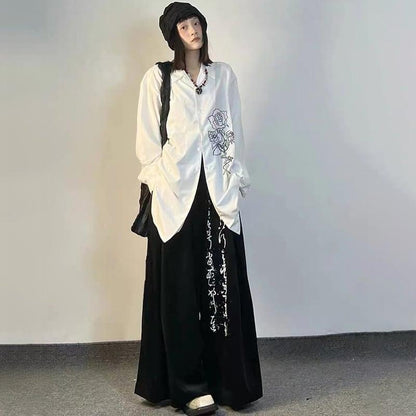 【阿文MISTERシリーズ】★セットアップ 単品注文★ 刺繍シャツOR文字柄ズボン かっこいい ホワイト ブラック - ChinChic