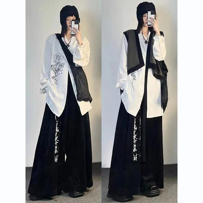 【阿文MISTERシリーズ】★セットアップ 単品注文★ 刺繍シャツOR文字柄ズボン かっこいい ホワイト ブラック - ChinChic