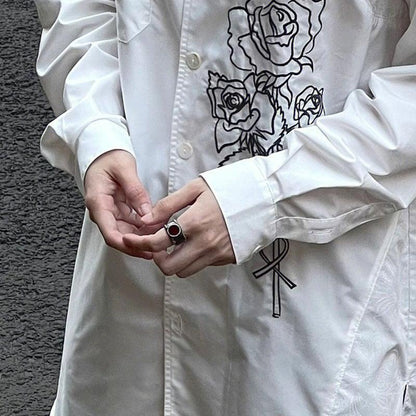 【阿文MISTERシリーズ】★セットアップ 単品注文★ 刺繍シャツOR文字柄ズボン かっこいい ホワイト ブラック - ChinChic