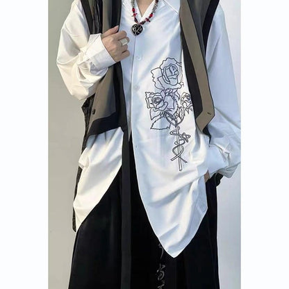 【阿文MISTERシリーズ】★セットアップ 単品注文★ 刺繍シャツOR文字柄ズボン かっこいい ホワイト ブラック - ChinChic