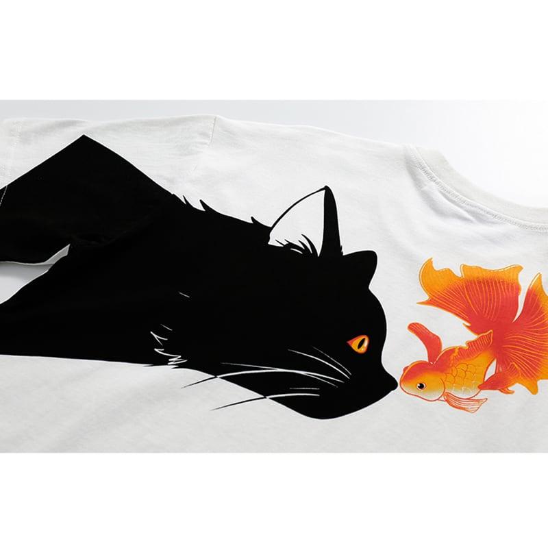 【MMOPTOPシリーズ】★Tシャツ★ 3COLOR トップス 半袖Tシャツ 男女兼用 メンズ コットン 猫 ねこ ネコ - ChinChic