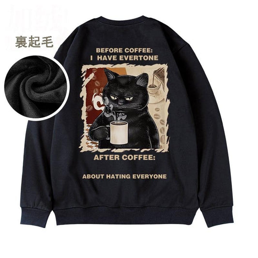 【MOYANシリーズ】★裏起毛 トップス★ 5COLOR ネコ ねこ 猫 男女兼用 メンズ 大きいサイズ ラウンドネック - ChinChic