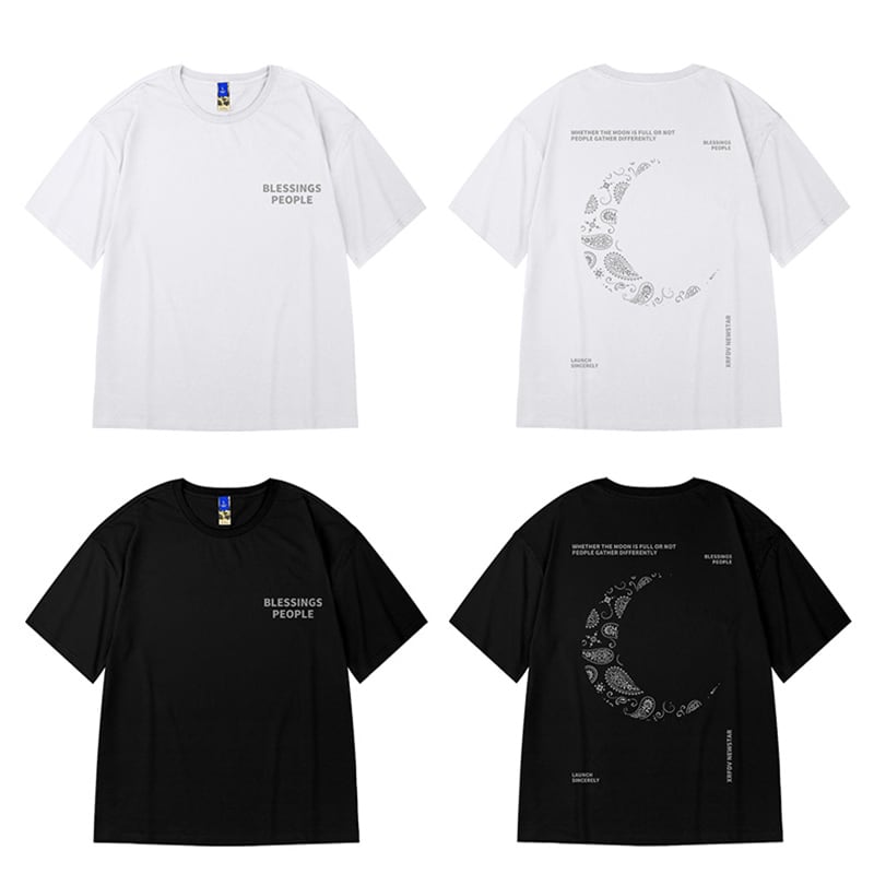 【MOYANシリーズ】★Tシャツ★ 4COLOR トップス ペイズリー 男女兼用 メンズ 大きいサイズ コットン 黒 白 青 ピンク - ChinChic