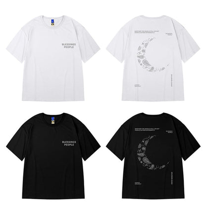 【MOYANシリーズ】★Tシャツ★ 4COLOR トップス ペイズリー 男女兼用 メンズ 大きいサイズ コットン 黒 白 青 ピンク - ChinChic