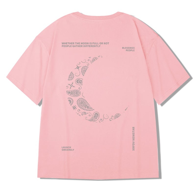 【MOYANシリーズ】★Tシャツ★ 4COLOR トップス ペイズリー 男女兼用 メンズ 大きいサイズ コットン 黒 白 青 ピンク - ChinChic