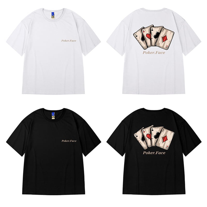 【MOYANシリーズ】★Tシャツ★ 8COLOR トップス トランプ 男女兼用 メンズ 大きいサイズ コットン 黒 白 緑 赤 灰 - ChinChic