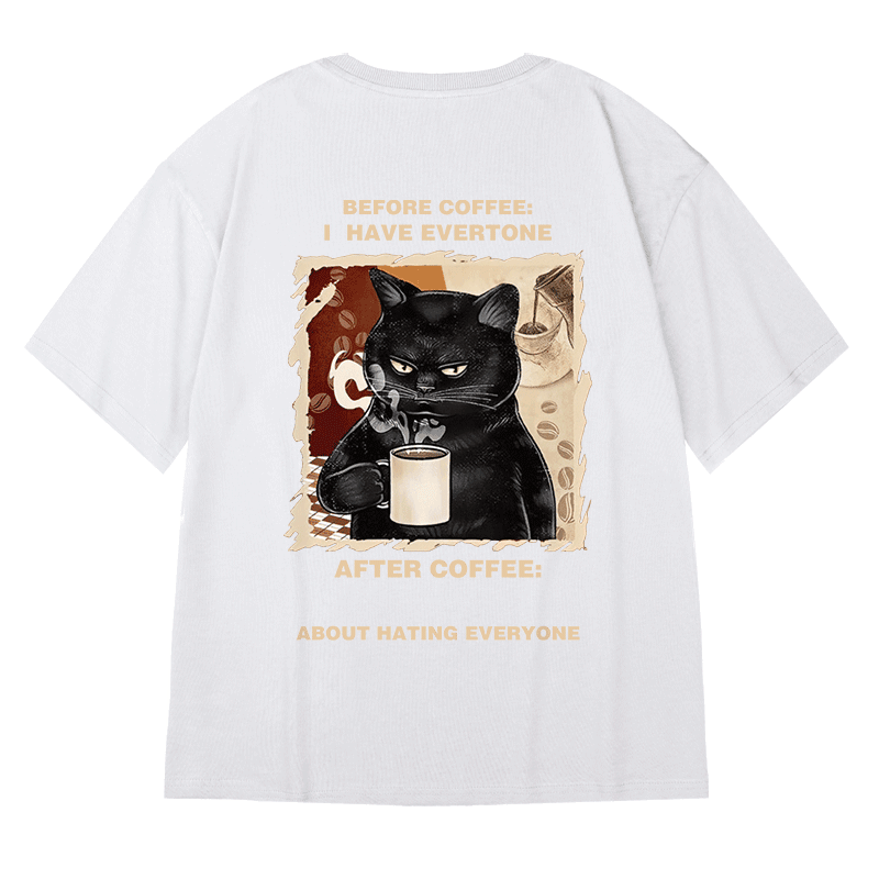 おすすめ！【MOYANシリーズ】★Tシャツ★綿100％ 厚て3COLOR トップス ネコ ねこ 猫 男女兼用 メンズ 大きいサイズ 黒 白 コーヒー色 - ChinChic