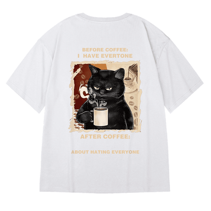 おすすめ！【MOYANシリーズ】★Tシャツ★綿100％ 厚て3COLOR トップス ネコ ねこ 猫 男女兼用 メンズ 大きいサイズ 黒 白 コーヒー色 - ChinChic