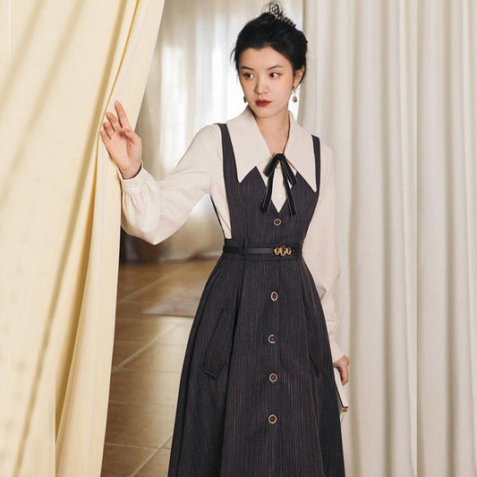 【PANDUOLAシリーズ】★セットアップ★ 3COLOR 2点セット シャツ+ワンピース グレー ブルー グリーン - ChinChic