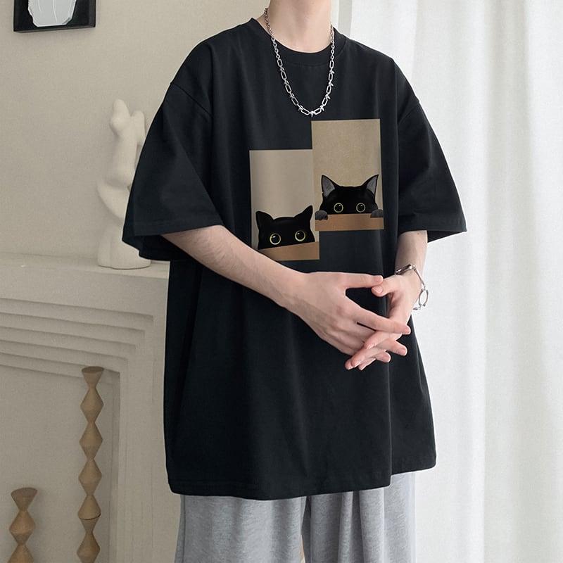 【PPGシリーズ】★Tシャツ★ 5COLOR トップス 男女兼用 メンズ 猫 ねこ ネコ 可愛い 黒 白 青 灰 大きいサイズ - ChinChic