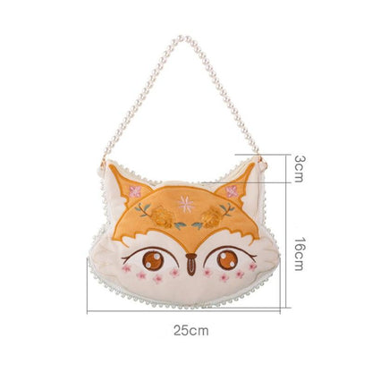 【猫小姐シリーズ】★超動物バッグ★ 狐 可愛い 刺繍 手作り オリジナル ショルダーバッグ 真珠 スウィート プレゼント パーティー - ChinChic