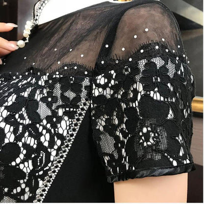 【威絲璐シリーズ】★チャイナドレス★ ワンピース ロングドレス パーティードレス 半袖 切り替え レース 着痩せ - ChinChic