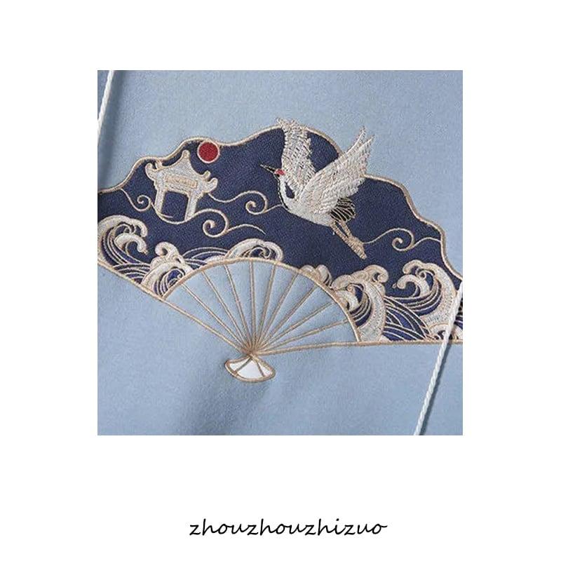 ✿人気商品再入荷✿【篱笆外有只猫シリーズ】★チャイナ風ワンピース★ 鶴 秋冬服 パーカーワンピース 裏起毛 刺繍 大きいサイズ - ChinChic