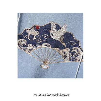 ✿人気商品再入荷✿【篱笆外有只猫シリーズ】★チャイナ風ワンピース★ 鶴 秋冬服 パーカーワンピース 裏起毛 刺繍 大きいサイズ - ChinChic