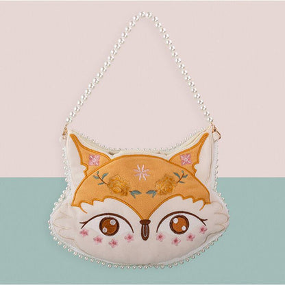 【猫小姐シリーズ】★超動物バッグ★ 狐 可愛い 刺繍 手作り オリジナル ショルダーバッグ 真珠 スウィート プレゼント パーティー - ChinChic