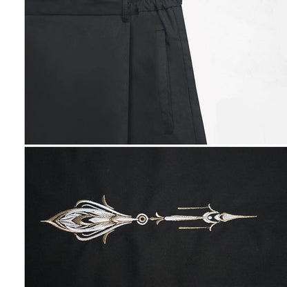 【卿棠シリーズ】★チャイナ風ズボン★ 刺繍 男女兼用衣装 カップル服 メンズ ガウチョパンツ ブラック 黒い - ChinChic
