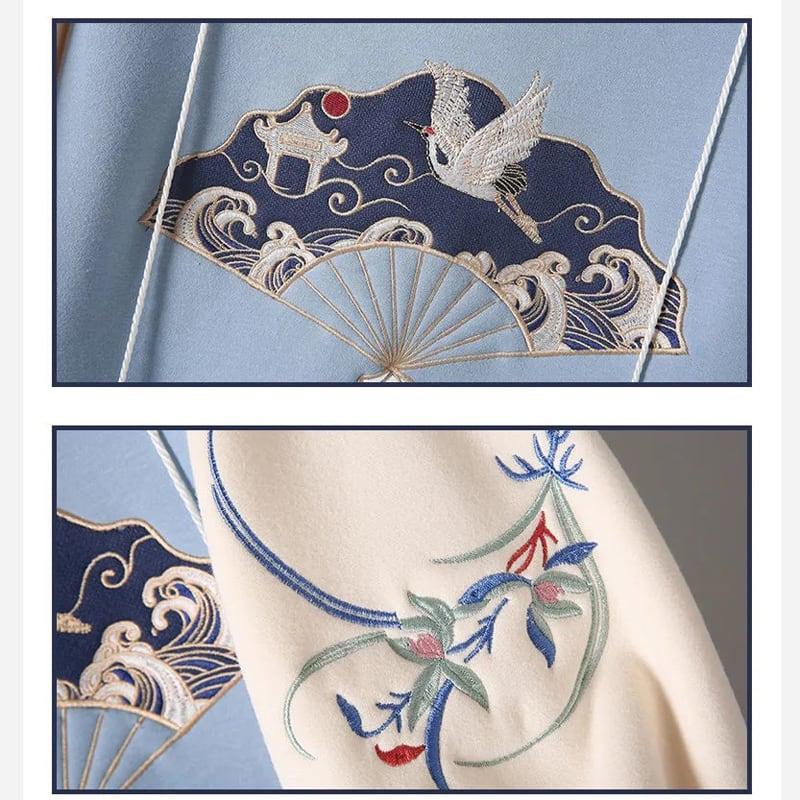 ✿人気商品再入荷✿【篱笆外有只猫シリーズ】★チャイナ風ワンピース★ 鶴 秋冬服 パーカーワンピース 裏起毛 刺繍 大きいサイズ - ChinChic