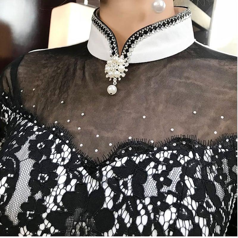 【威絲璐シリーズ】★チャイナドレス★ ワンピース ロングドレス パーティードレス 半袖 切り替え レース 着痩せ - ChinChic