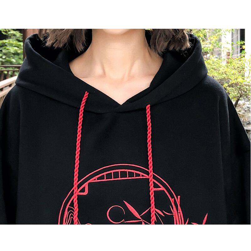 【茶丸少女シリーズ】★チャイナ風トップス★ パーカー 裏起毛 刺繍 鶴 竹 可愛い 暖かい 厚て 黒 レッド - ChinChic