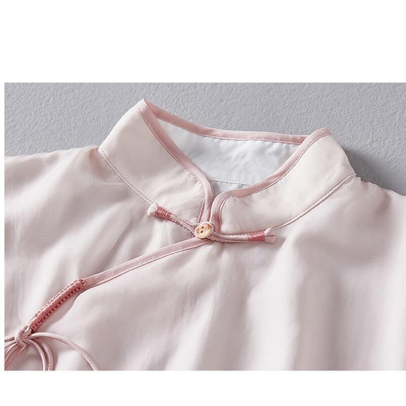 【拾夢シリーズ】★チャイナ風ワンピース★ エレガント 中華服 唐装 レトロ プリント 夏服 蓮 ピンク - ChinChic